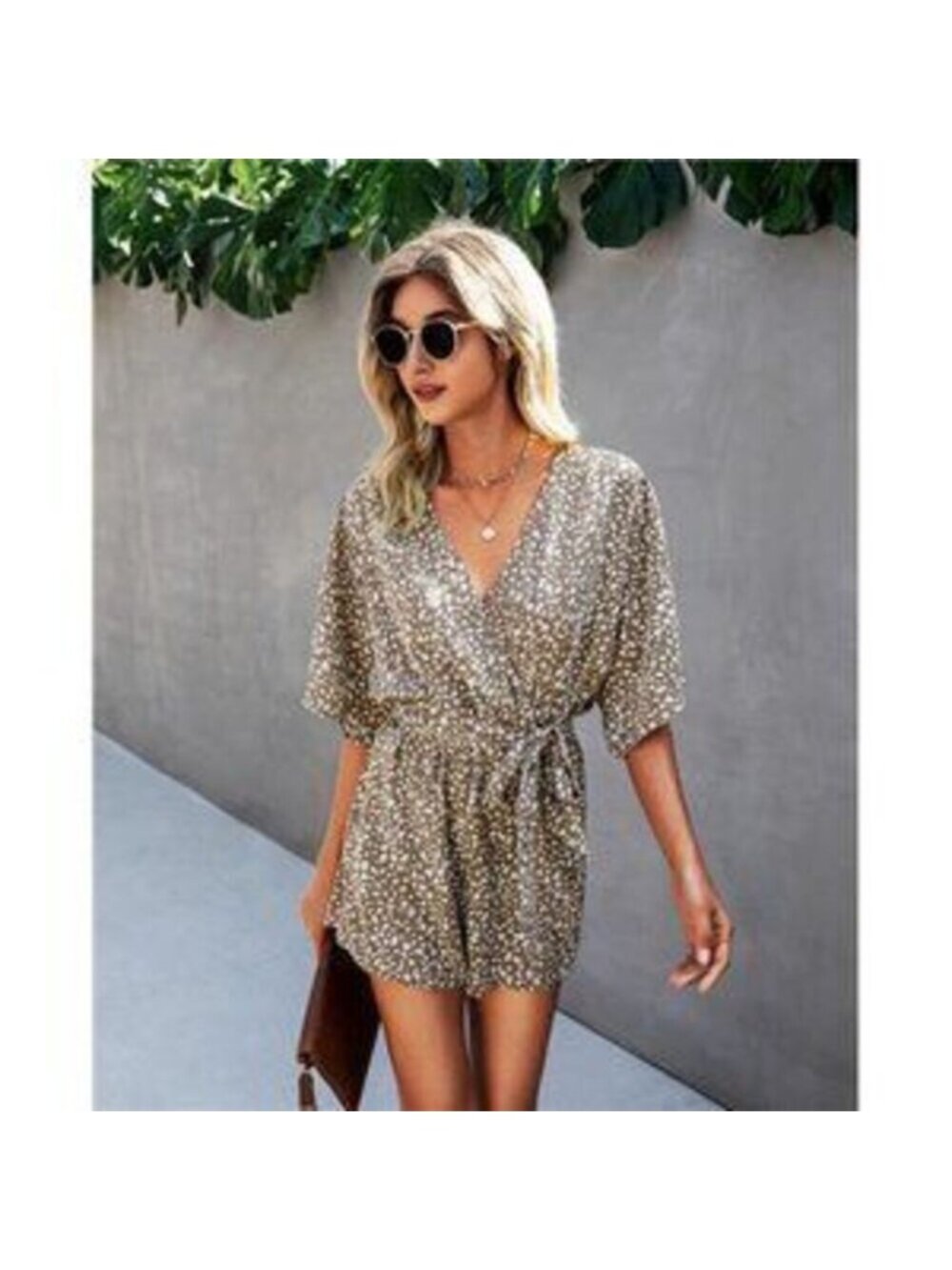 Womens Leopard Print Shorts Jumpsuit Wrap V Neck Loose Oversized Romper - Picture 4 of 5